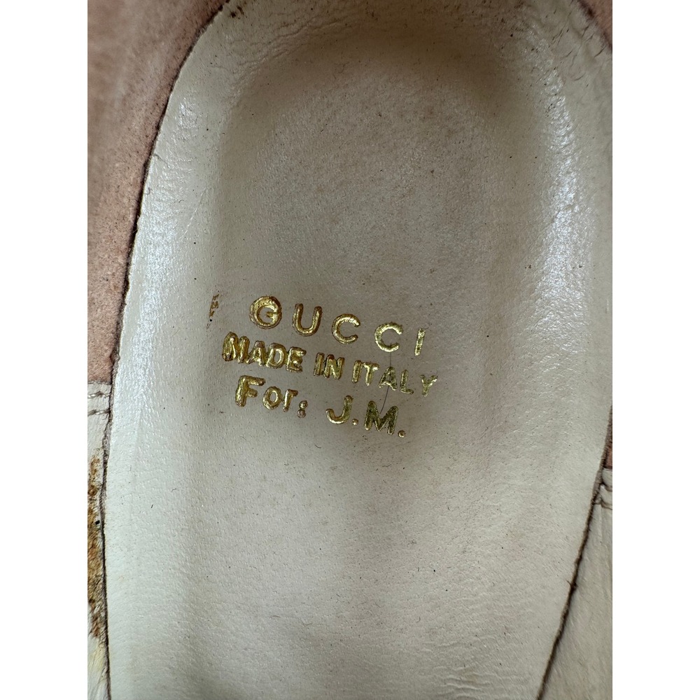 Gucci Vintage White Leather Block Heel Loafers Web Stripe Enamel Pumps IT 34 US4 - Picture 3 of 8